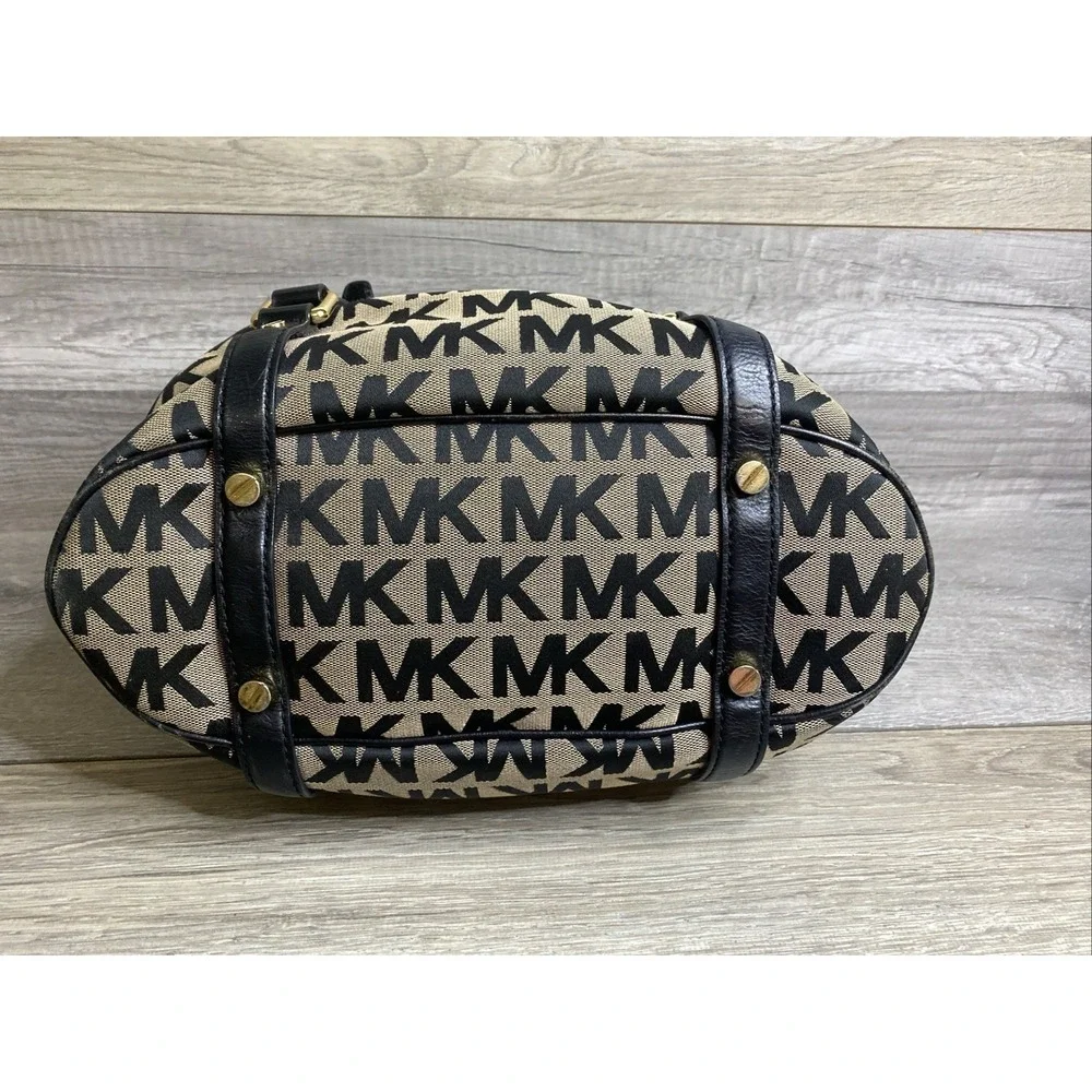Michael Kors Brown Black Logo Satchel‎ Top Handle Gold Hardware